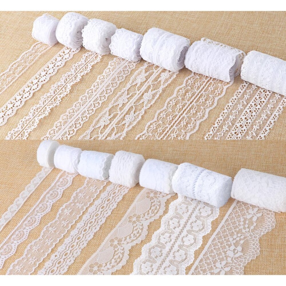 46 Yards White Lace Ribbon 14 Rolls Vintage Lace Trims 0.6 to 2.1 inch Ribbon La